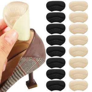 16Pcs Heel Grips, Heel Cushion Pads Self-Adhesive Shoe Heel Inserts Heel Protectors for Ladies Shoes Too Big(Black Beige)