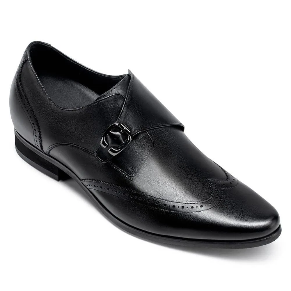 7 CM / 2.76 Inches - CMR CHAMARIPA Elevator Dress Shoes - Men's Dress Shoes With Height - Black Single Monk Strap Shoes