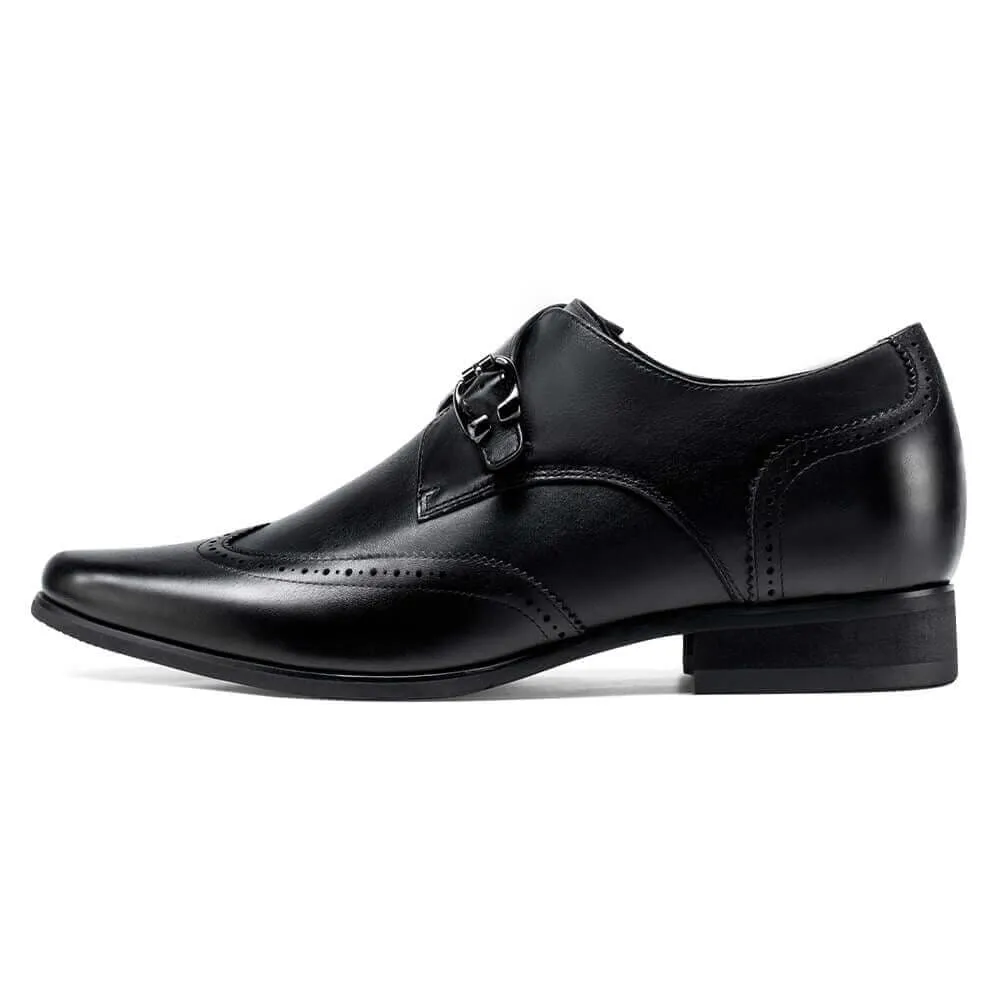 7 CM / 2.76 Inches - CMR CHAMARIPA Elevator Dress Shoes - Men's Dress Shoes With Height - Black Single Monk Strap Shoes