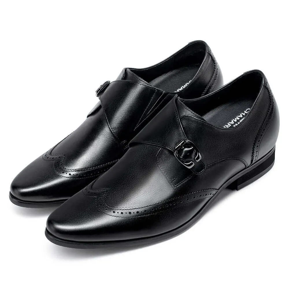 7 CM / 2.76 Inches - CMR CHAMARIPA Elevator Dress Shoes - Men's Dress Shoes With Height - Black Single Monk Strap Shoes