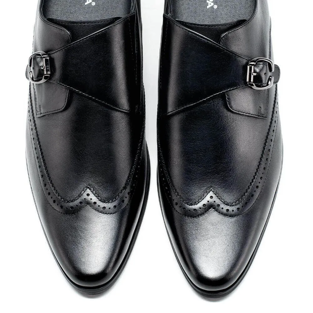 7 CM / 2.76 Inches - CMR CHAMARIPA Elevator Dress Shoes - Men's Dress Shoes With Height - Black Single Monk Strap Shoes