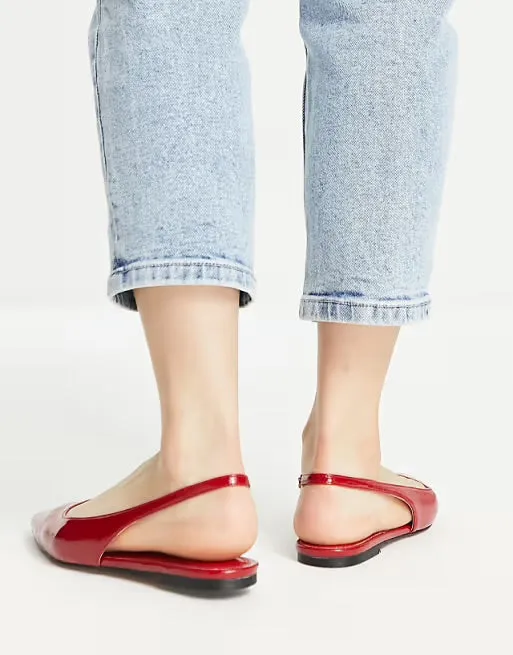 ASOS POINTED TOE SLINGBACK FLATS IN RED