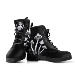 B&W Mushroom  Memory Foam Boots | All Season Lace Up Boots | Vegan Leather Combat Boot by Manifestie