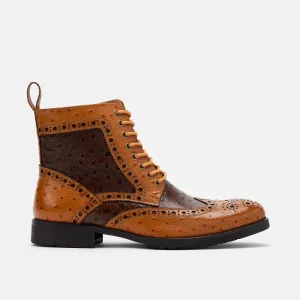 Belmont Cognac/Brown Leather Wingtip Combat Boots