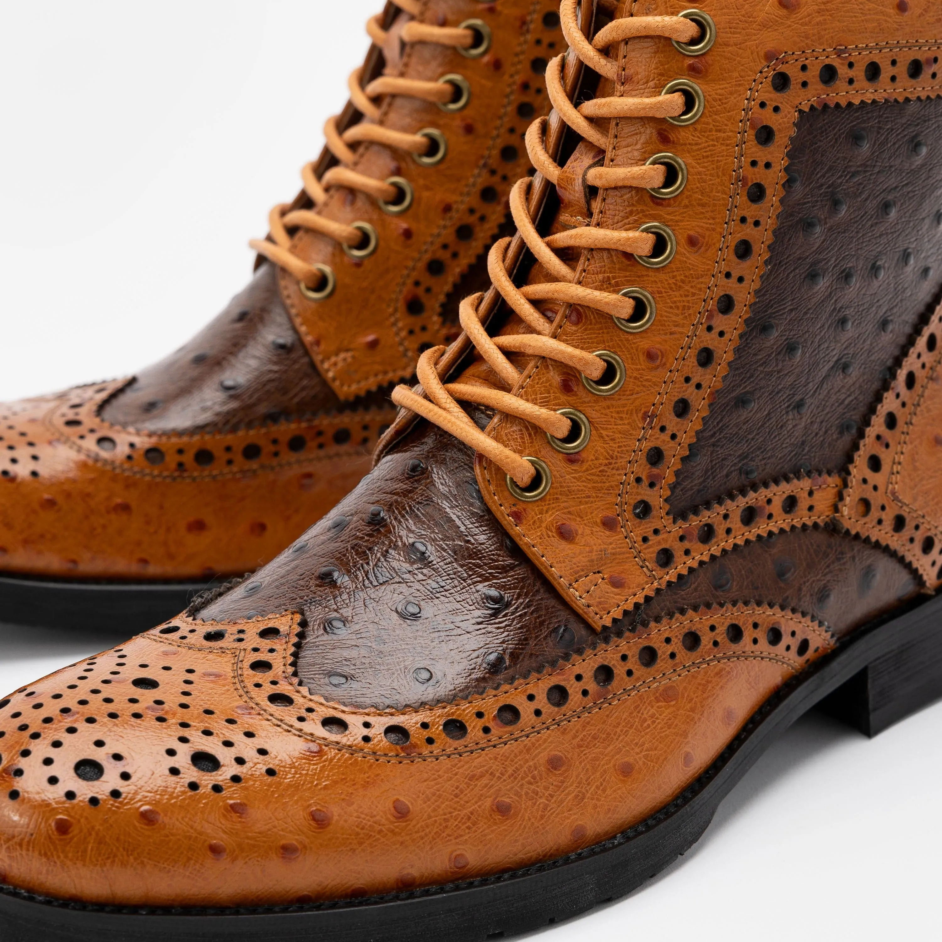 Belmont Cognac/Brown Leather Wingtip Combat Boots