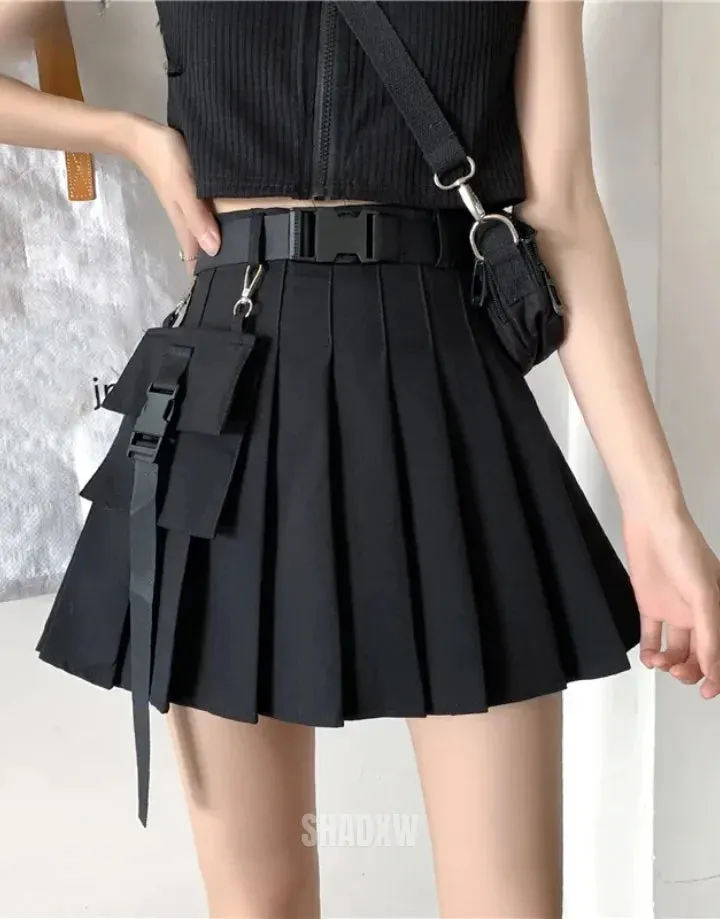 Black Cargo Mini Skirt