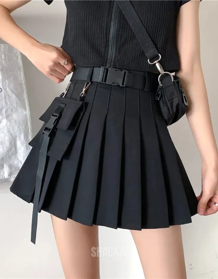 Black Cargo Mini Skirt