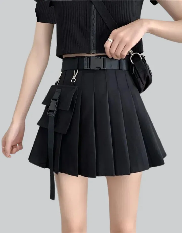 Black Cargo Mini Skirt