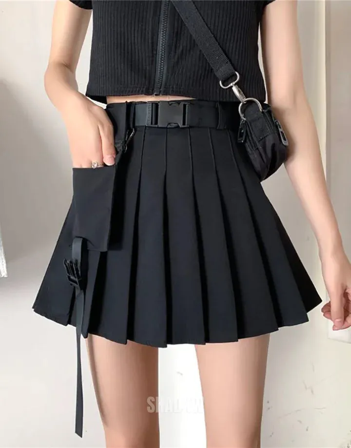 Black Cargo Mini Skirt