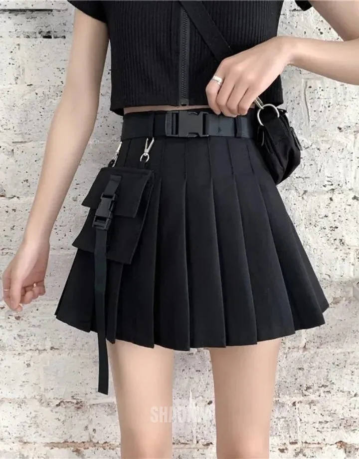 Black Cargo Mini Skirt