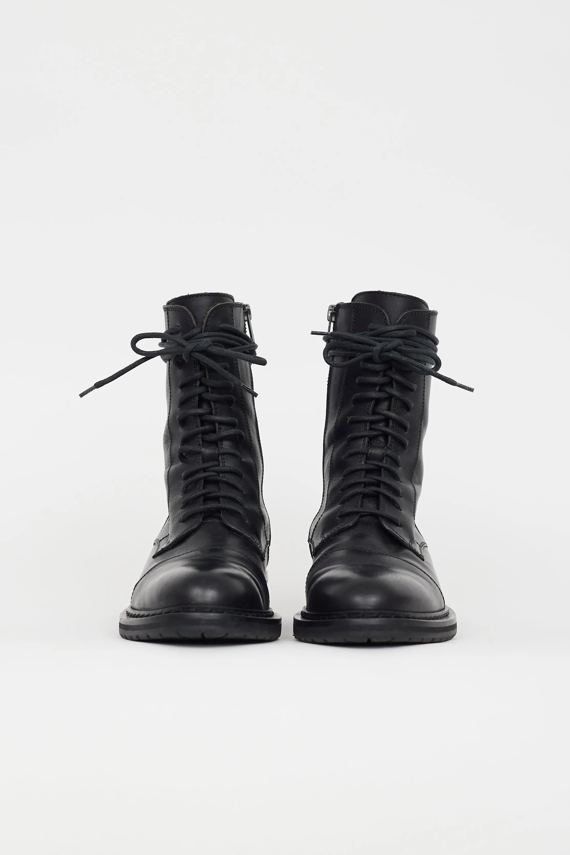 Black Leather Lace Up Combat Boot