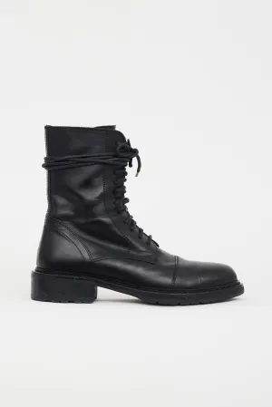 Black Leather Lace Up Combat Boot