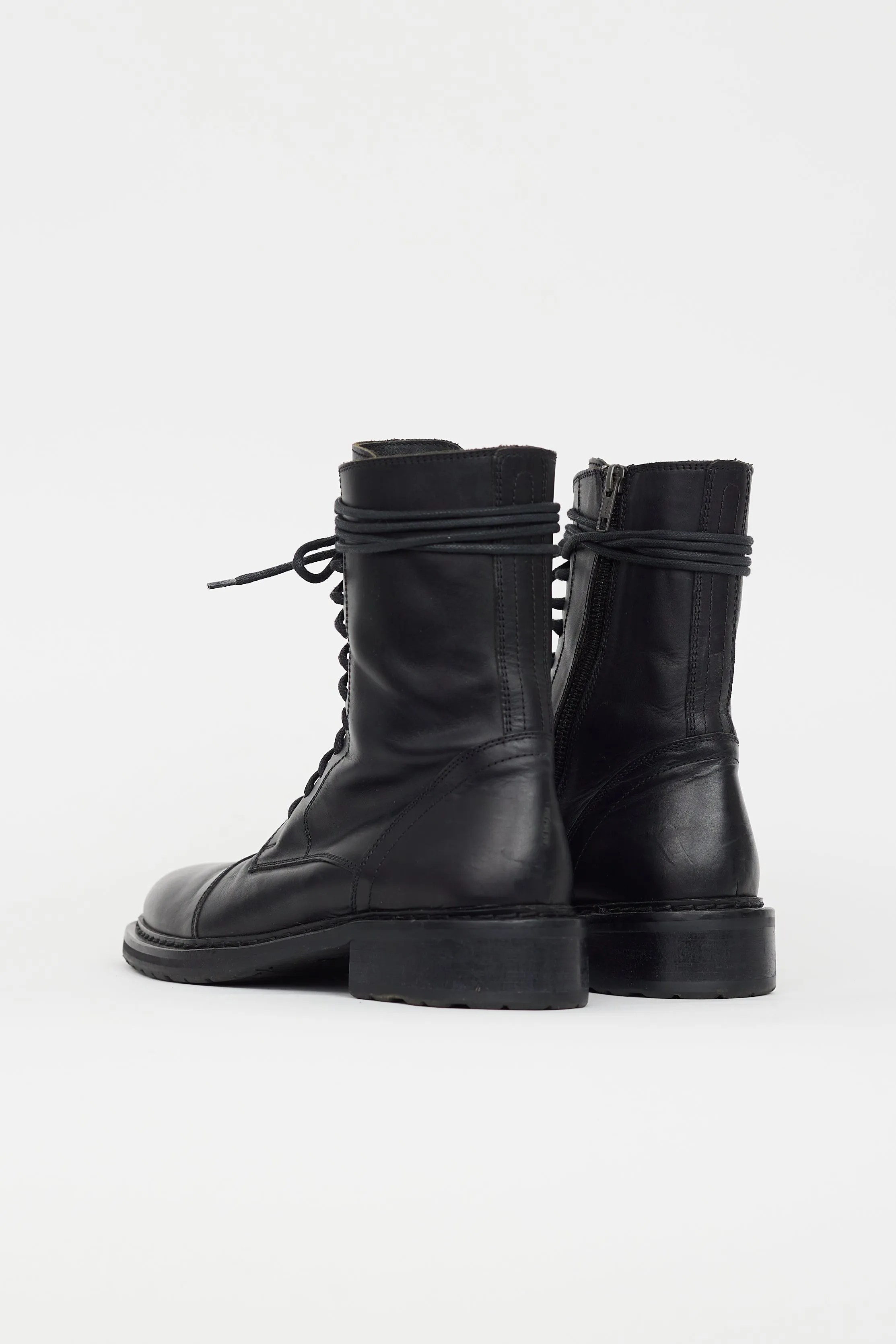 Black Leather Lace Up Combat Boot