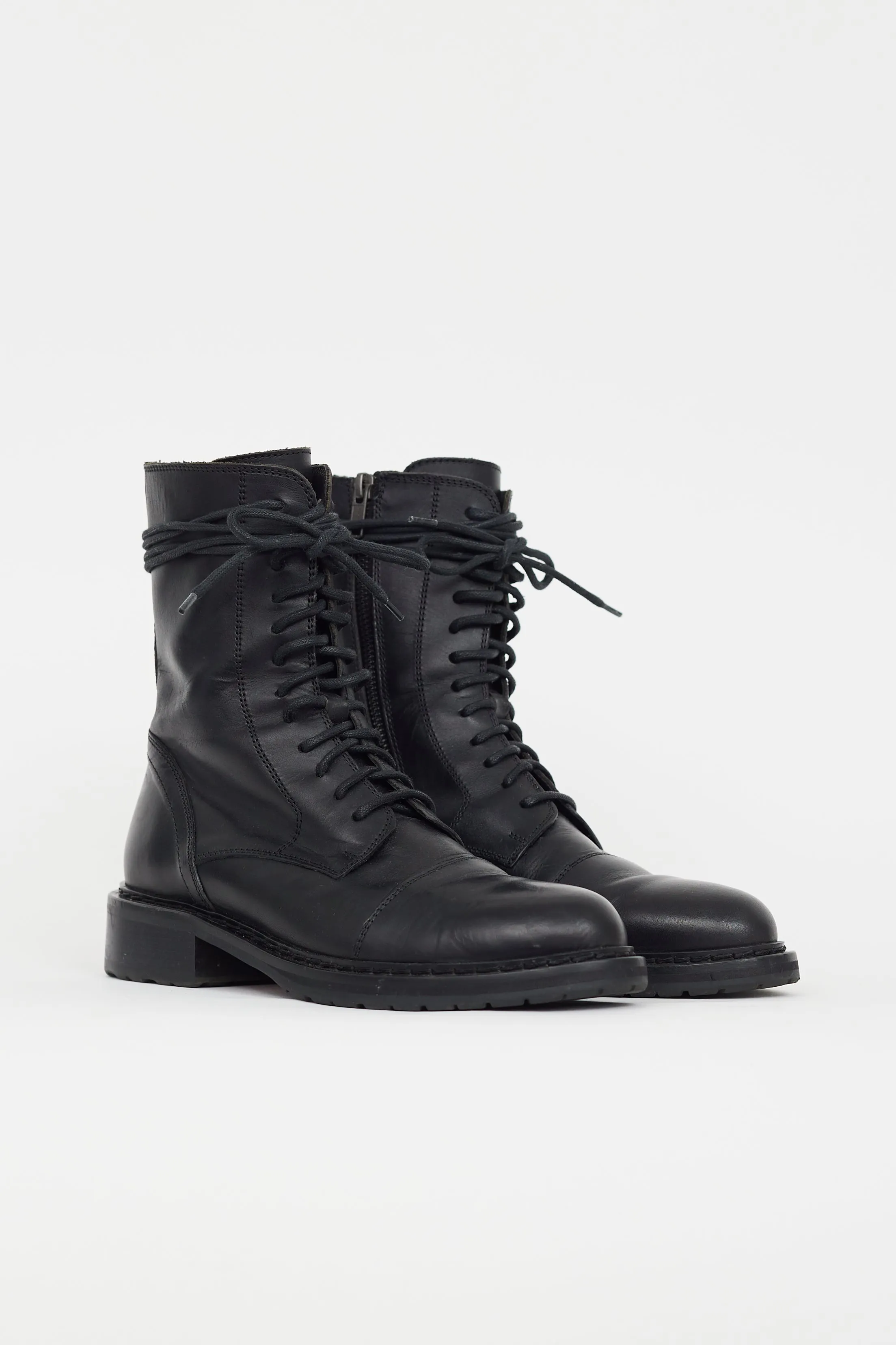 Black Leather Lace Up Combat Boot