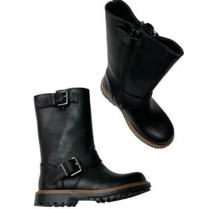 Black Leather Moto Kids Boots - 27