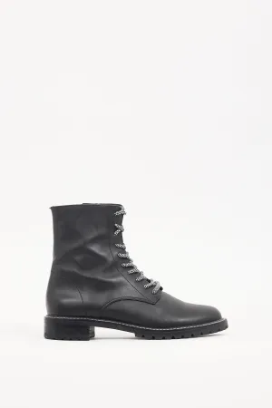 Black Leather Zip Combat Boot