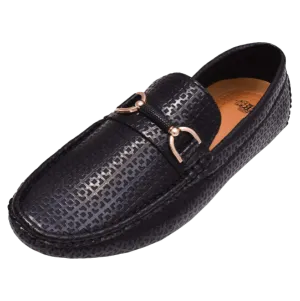 Black Men's Leather Loafer Gold Buckle Style MOC-161 By Royal Shoes USA