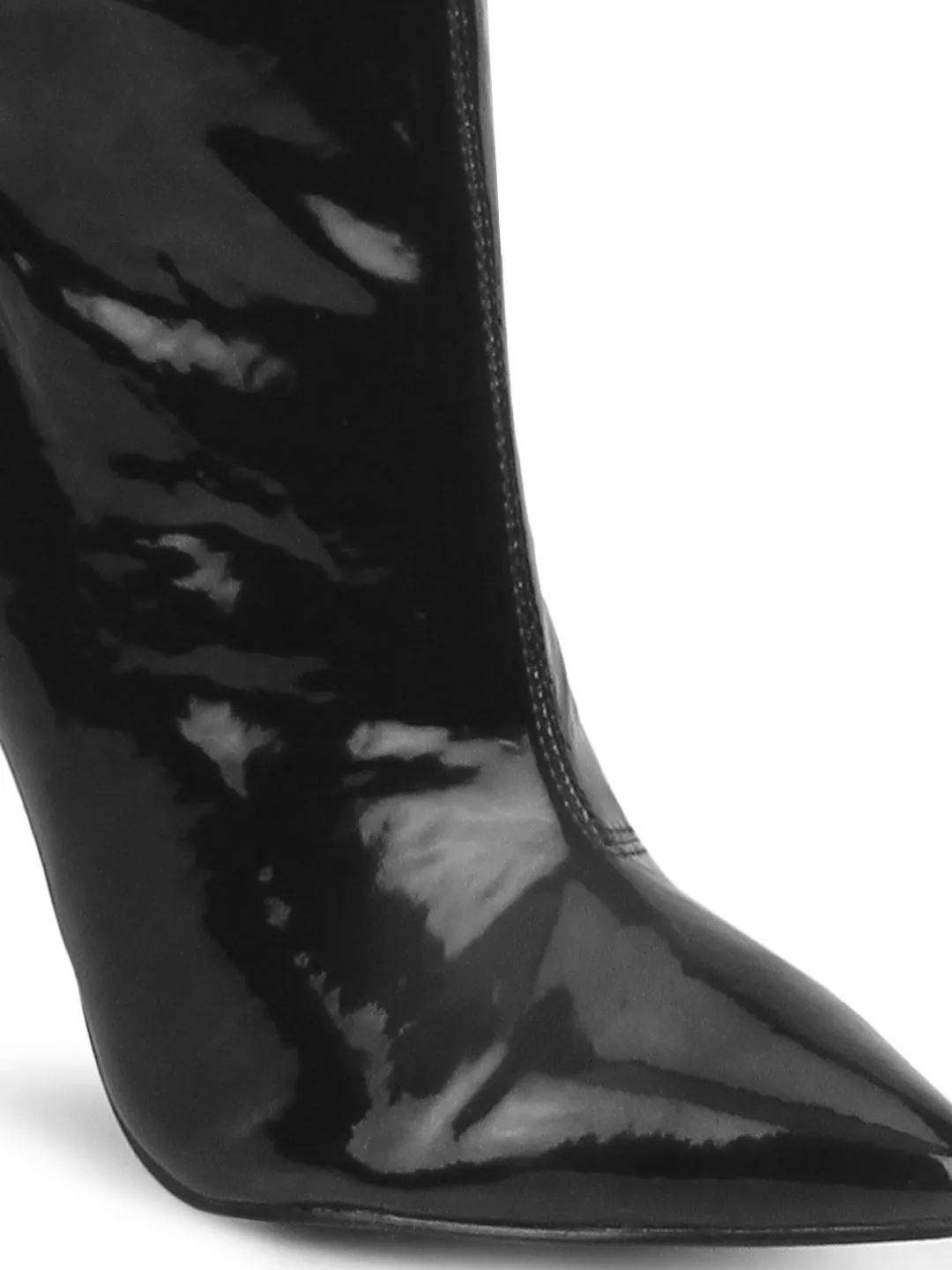 Black Metallic Pointy Toe Long Boots