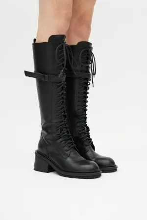 Black Santiago Leather Combat Boot