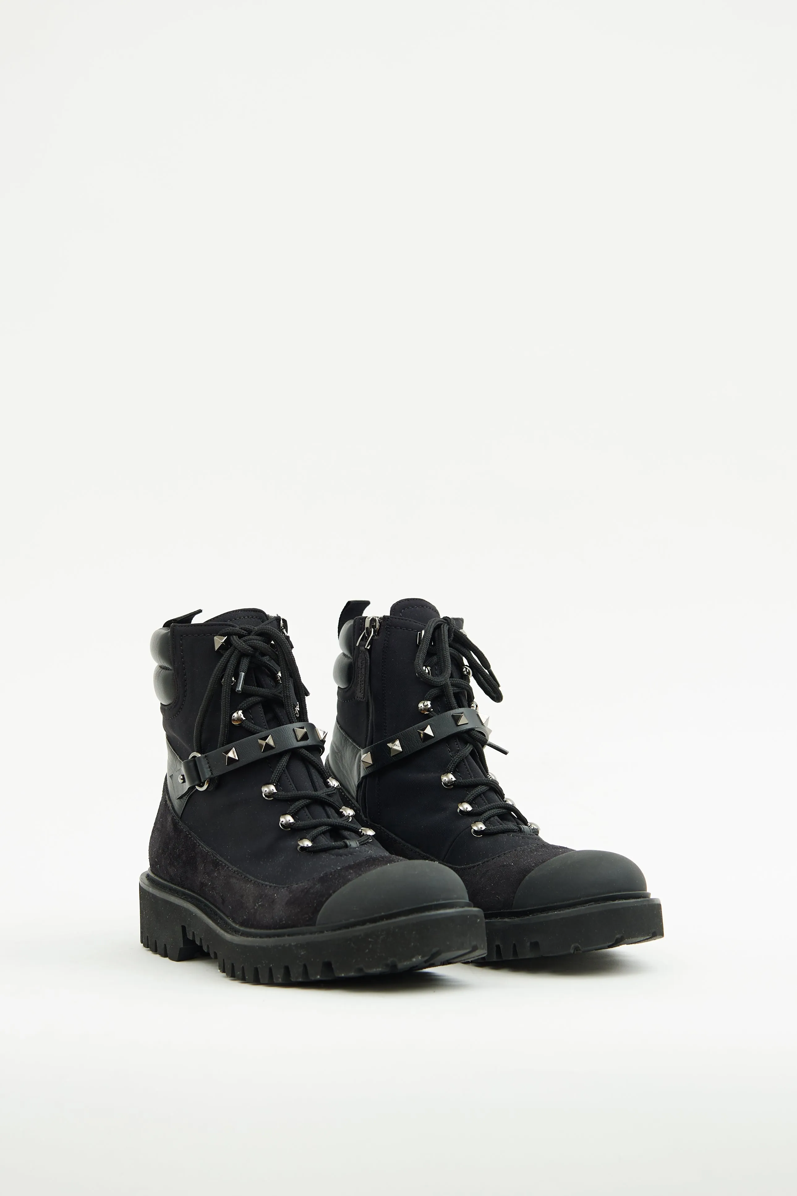 Black Suede Rockstud Combat Boot