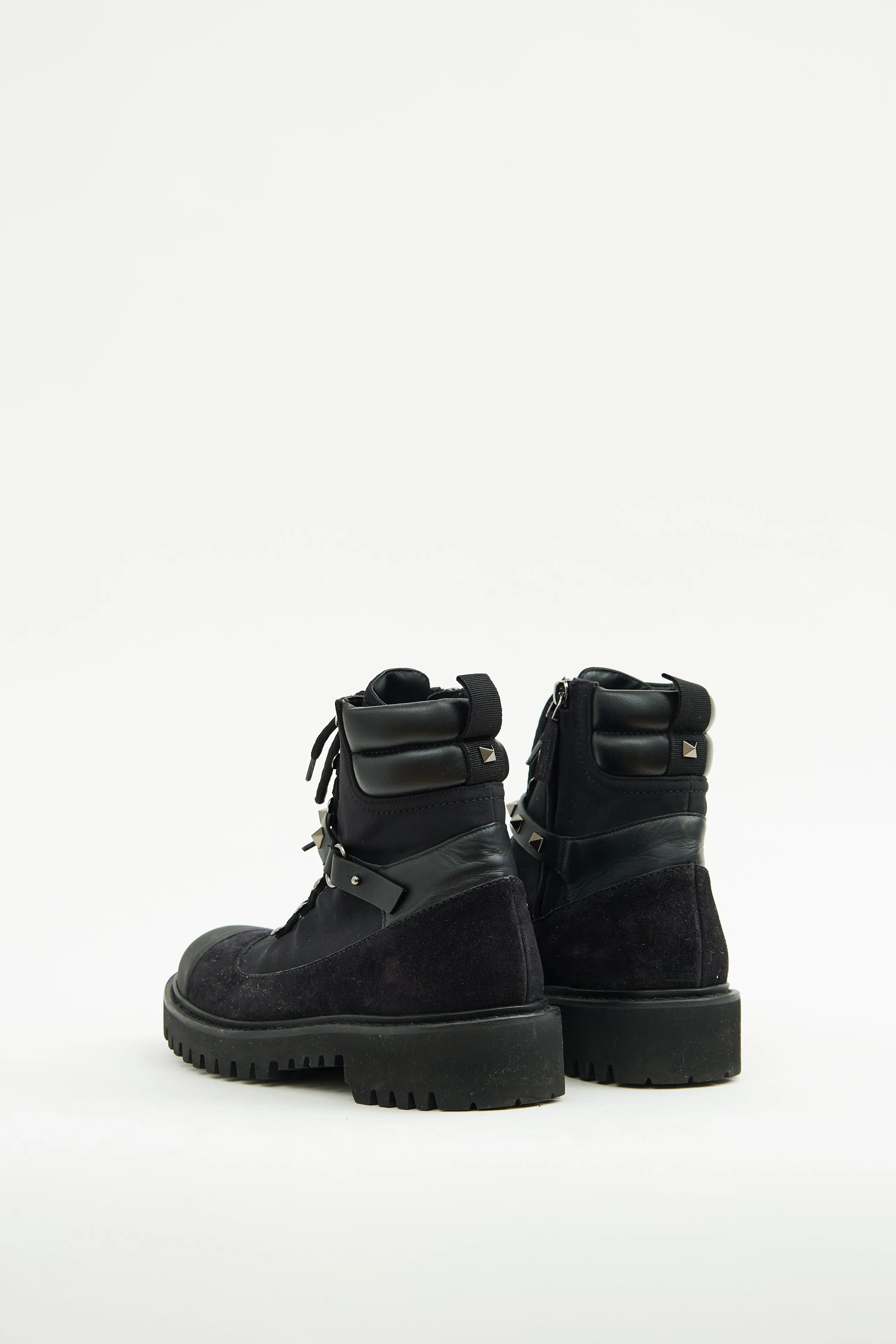 Black Suede Rockstud Combat Boot