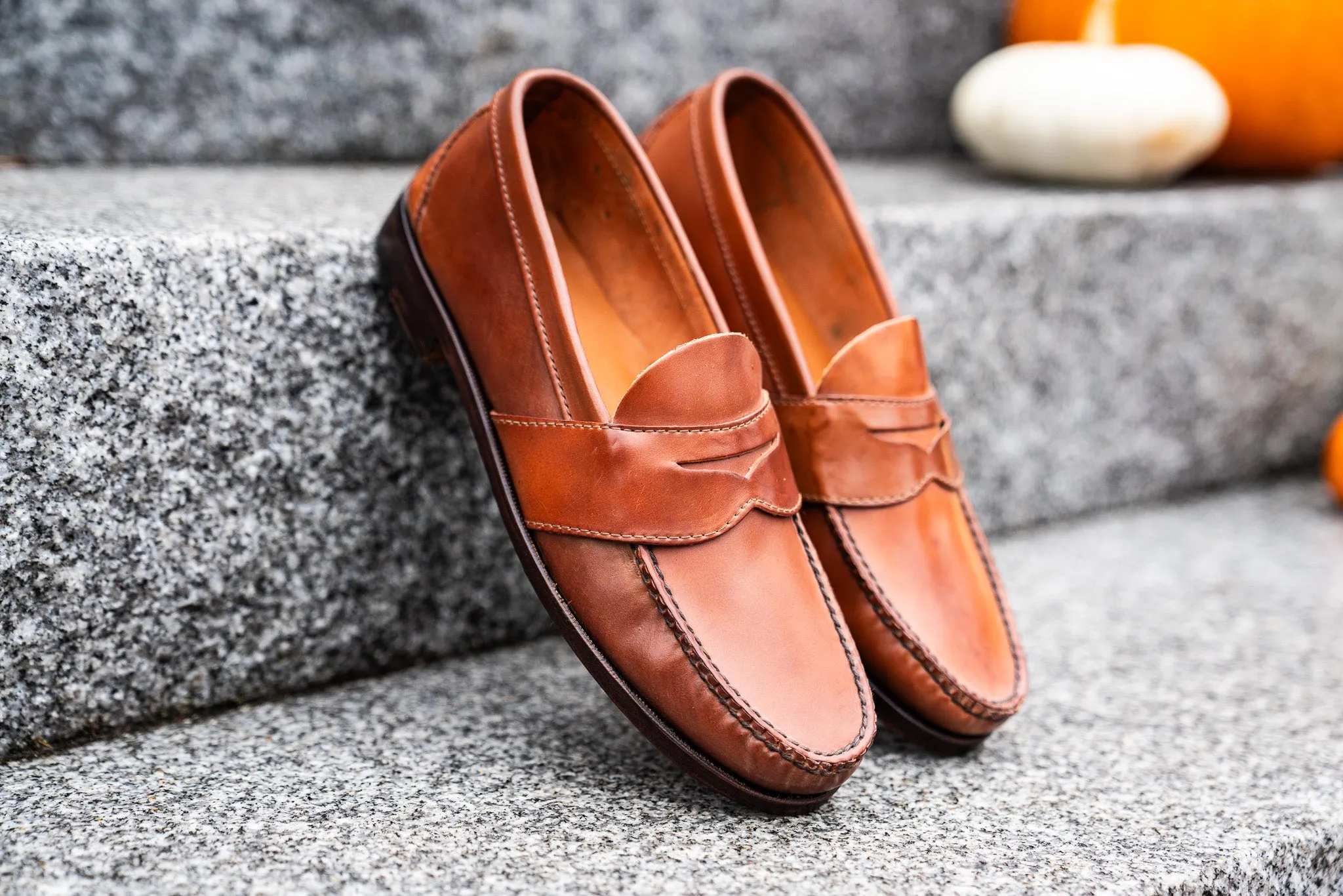 Blue Isle Weltline Penny Loafers - Whiskey Shell Cordovan