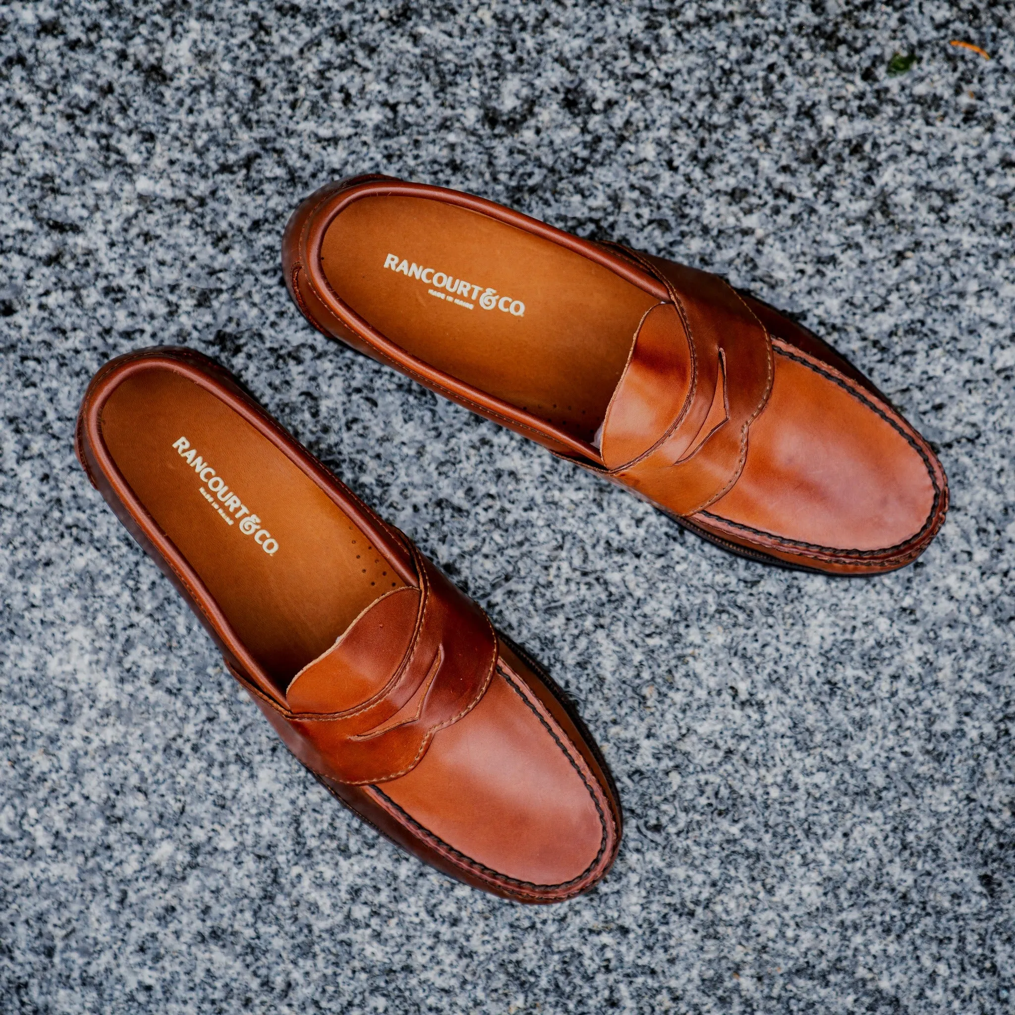 Blue Isle Weltline Penny Loafers - Whiskey Shell Cordovan