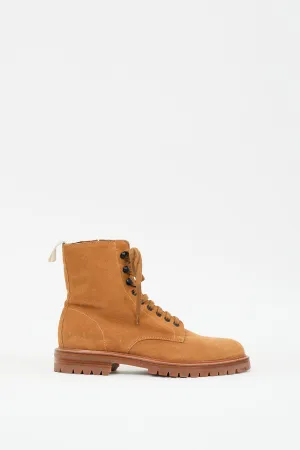 Brown Suede Zip Combat Boot