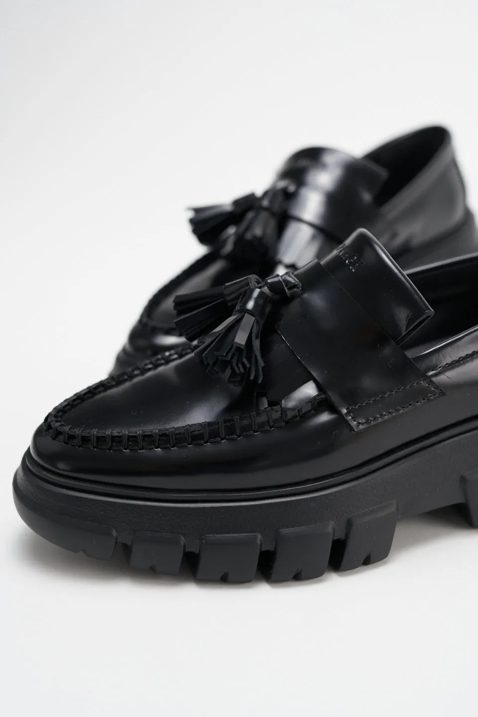 Brushed Vitello Black Chunky Loafers