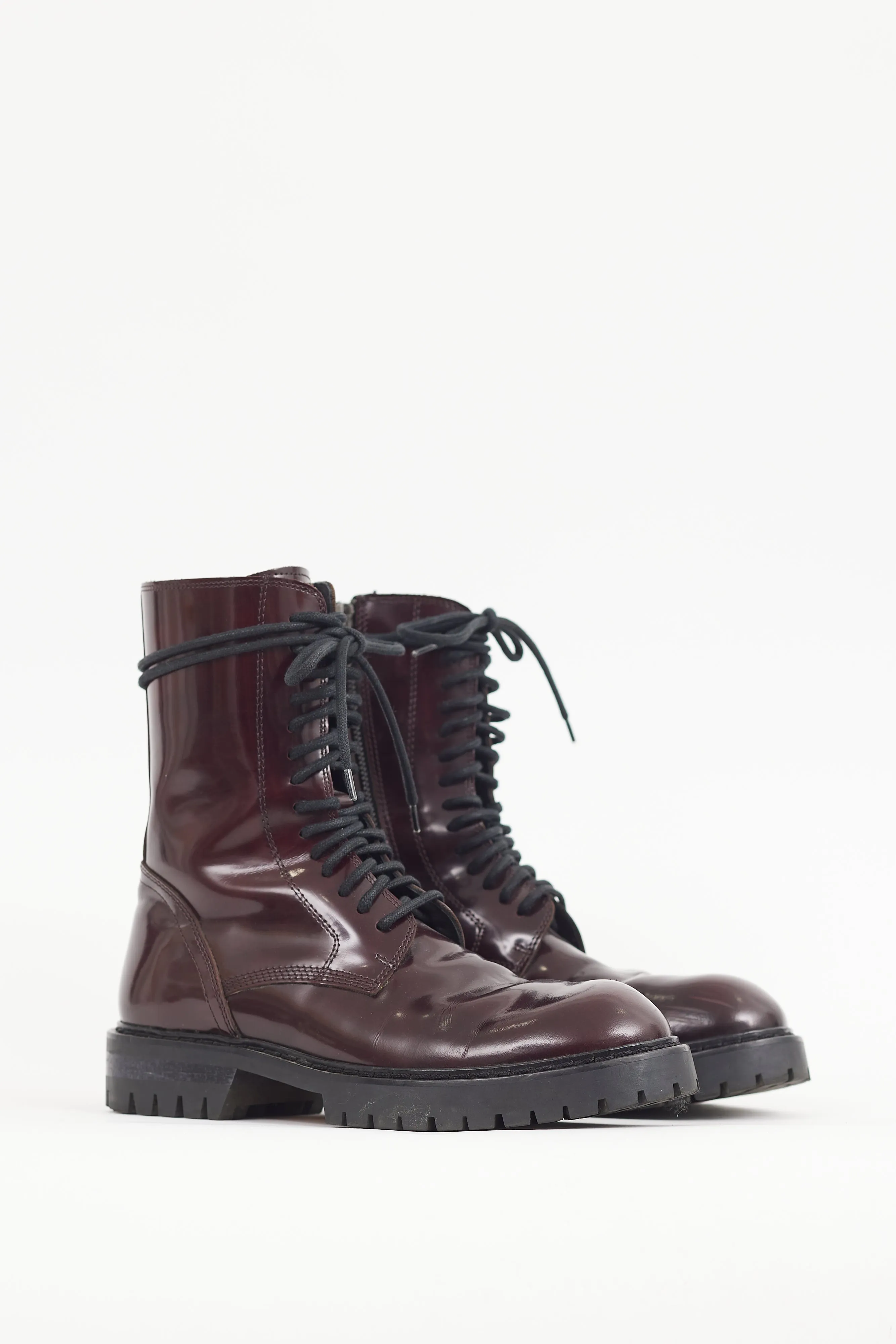 Burgundy Patent Leather Combat Boot