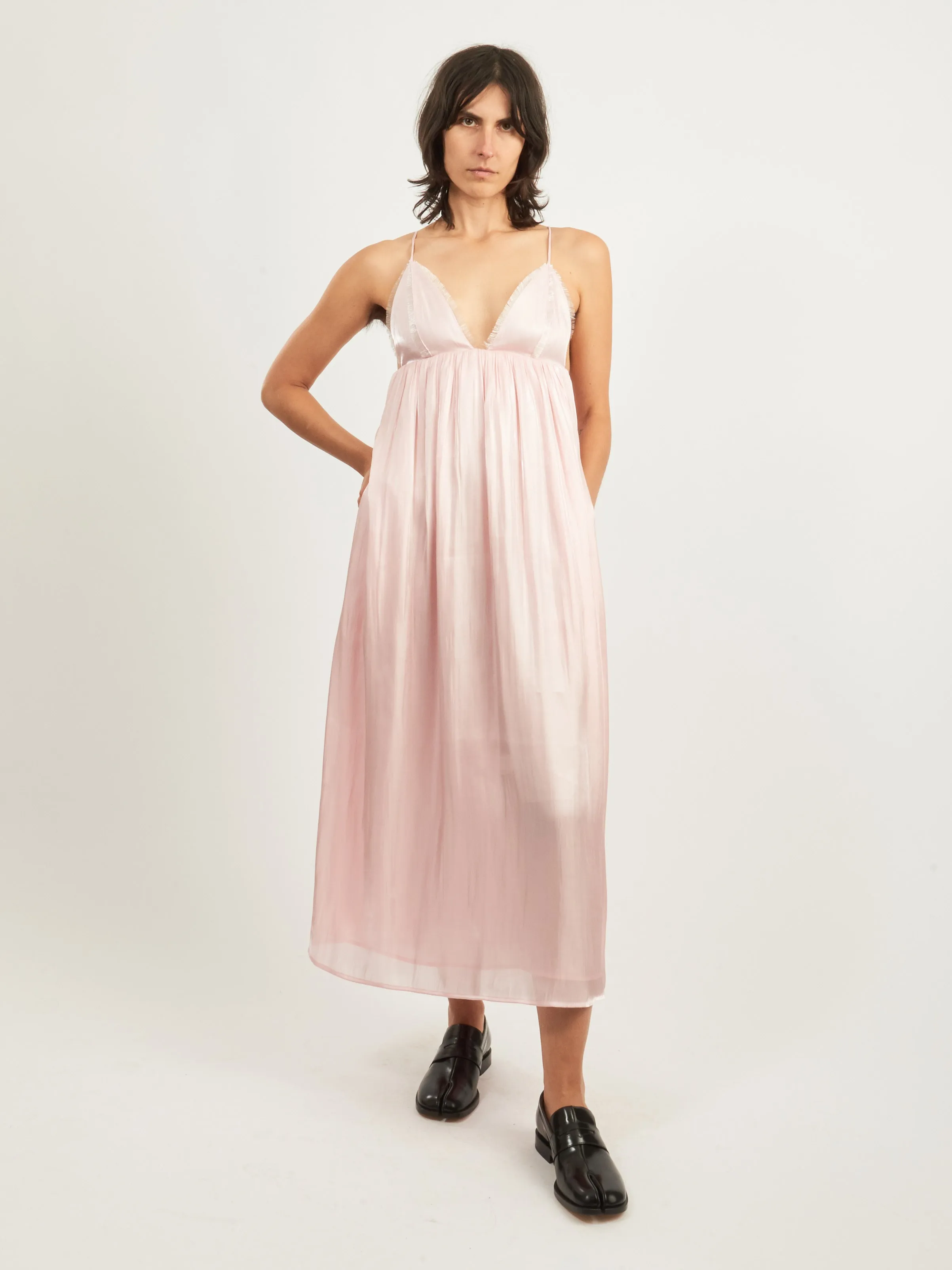 Chalk Pink Changeant Satin Strap Dress