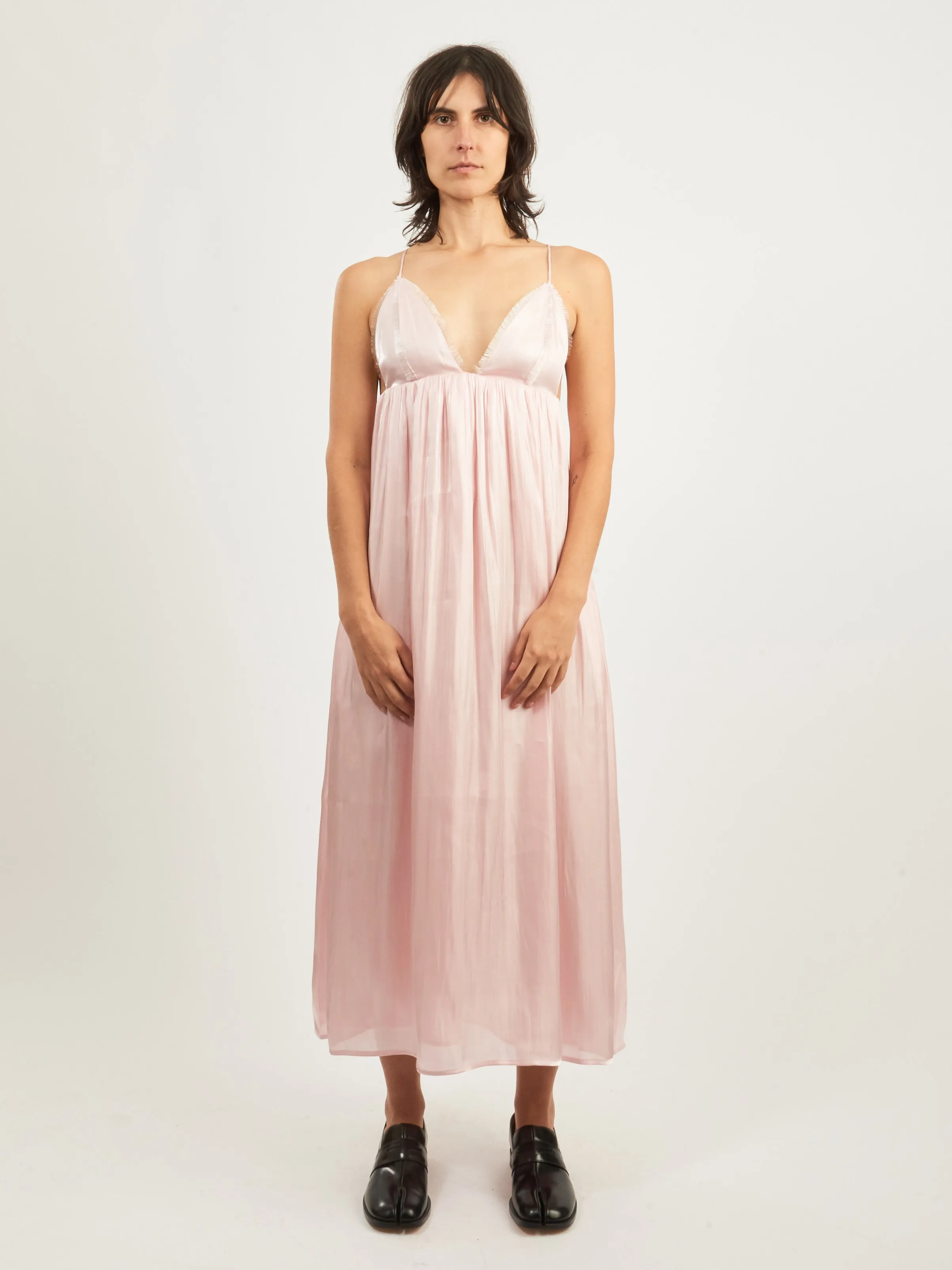 Chalk Pink Changeant Satin Strap Dress