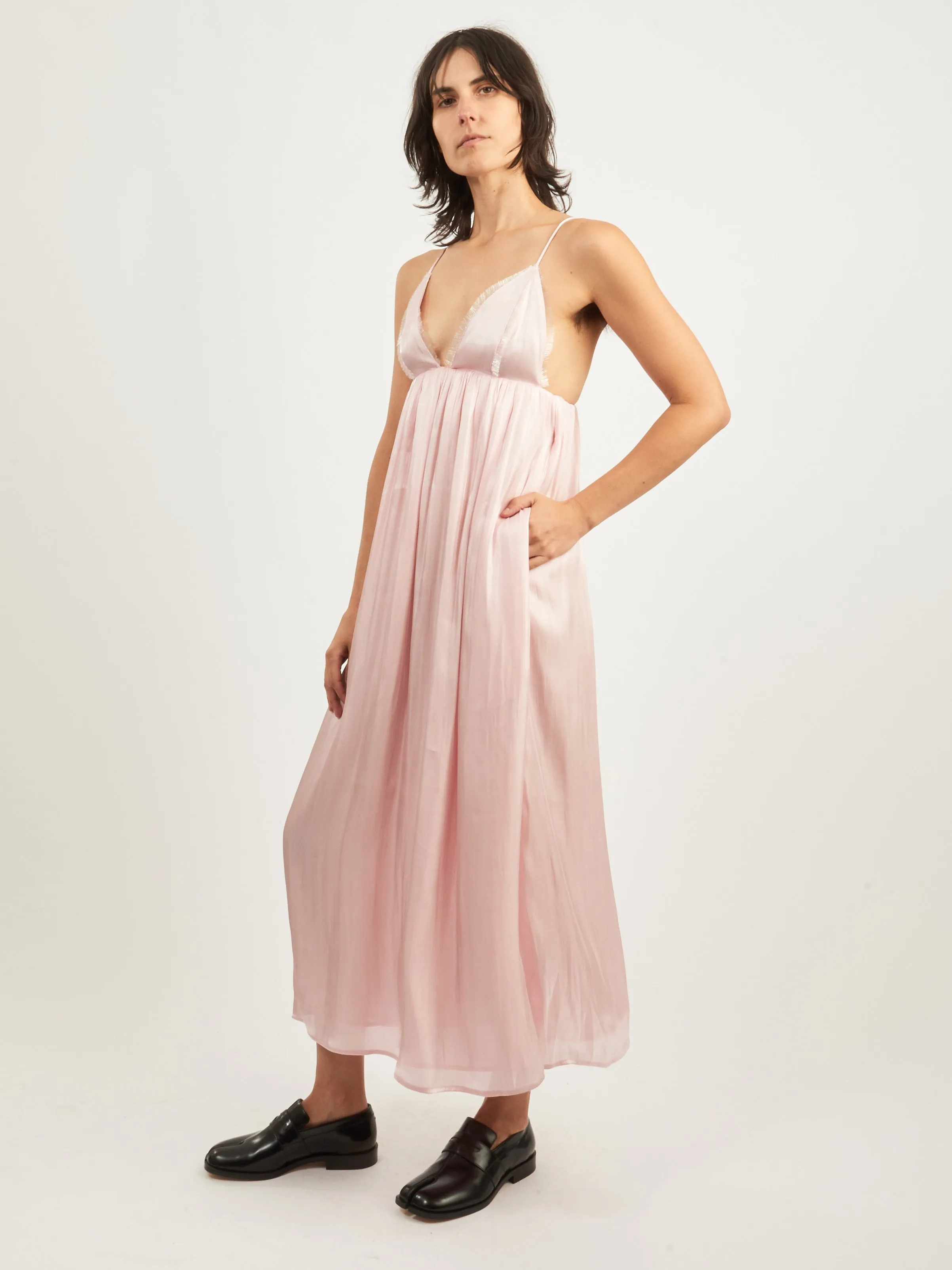 Chalk Pink Changeant Satin Strap Dress