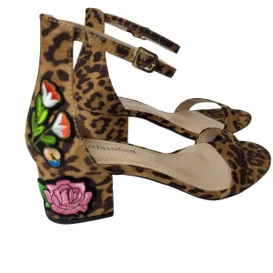 City Classified Women's Leopard Print Block Heel Floral Embroidered Sandals