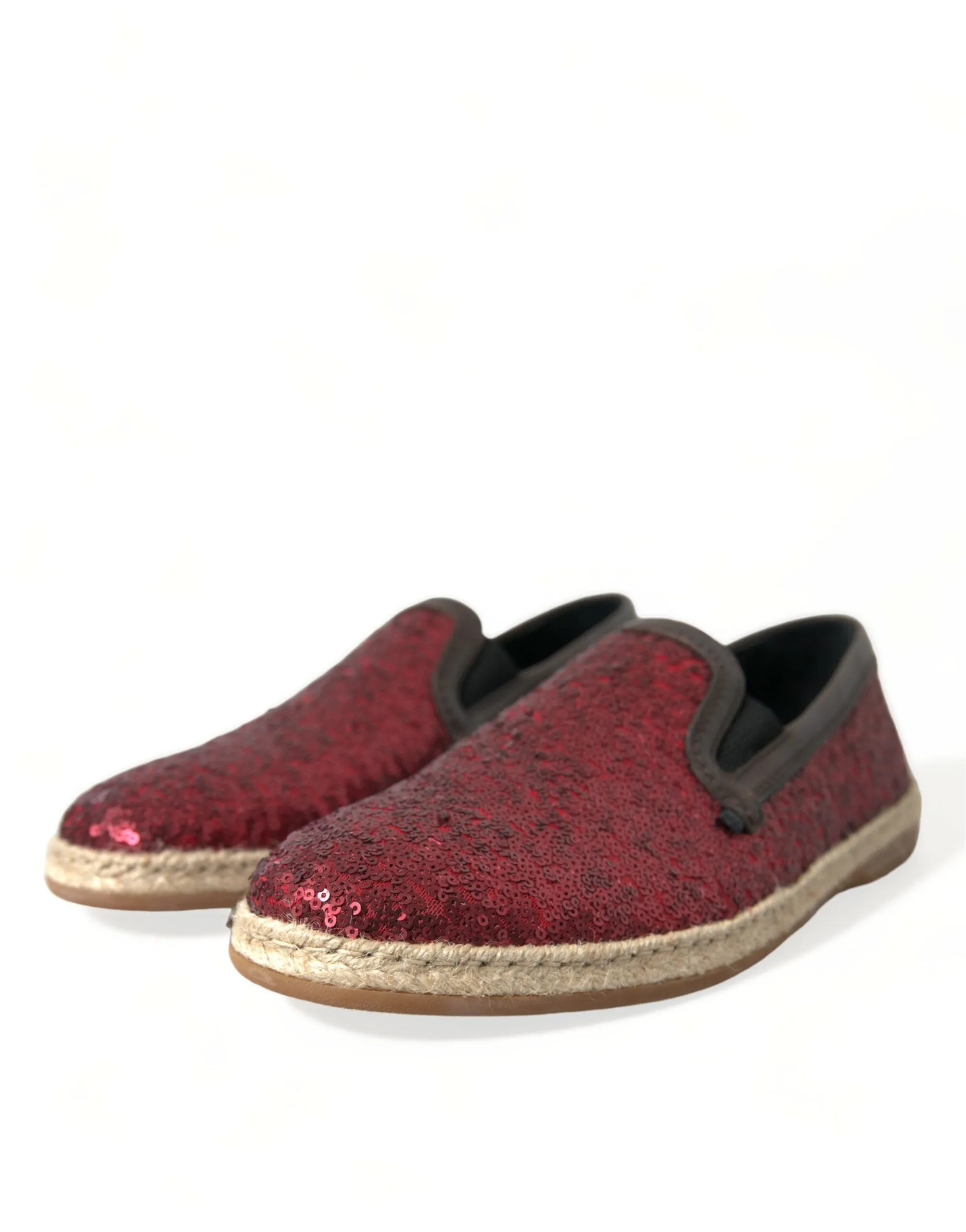 Dolce & Gabbana Red Sequined Leather Loafers