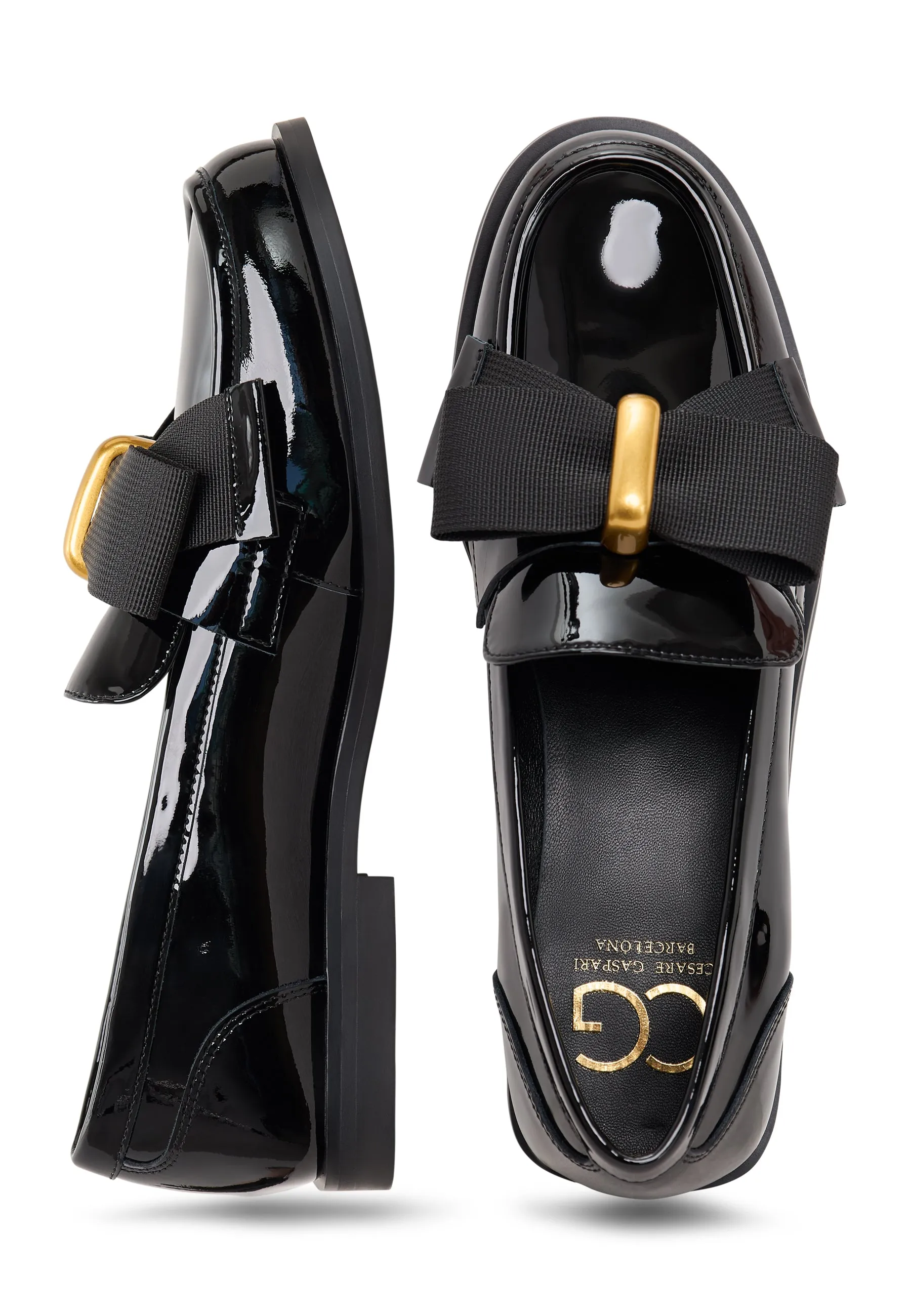 Elegant Loafers with Gold Bow Dorothy - Patent Black