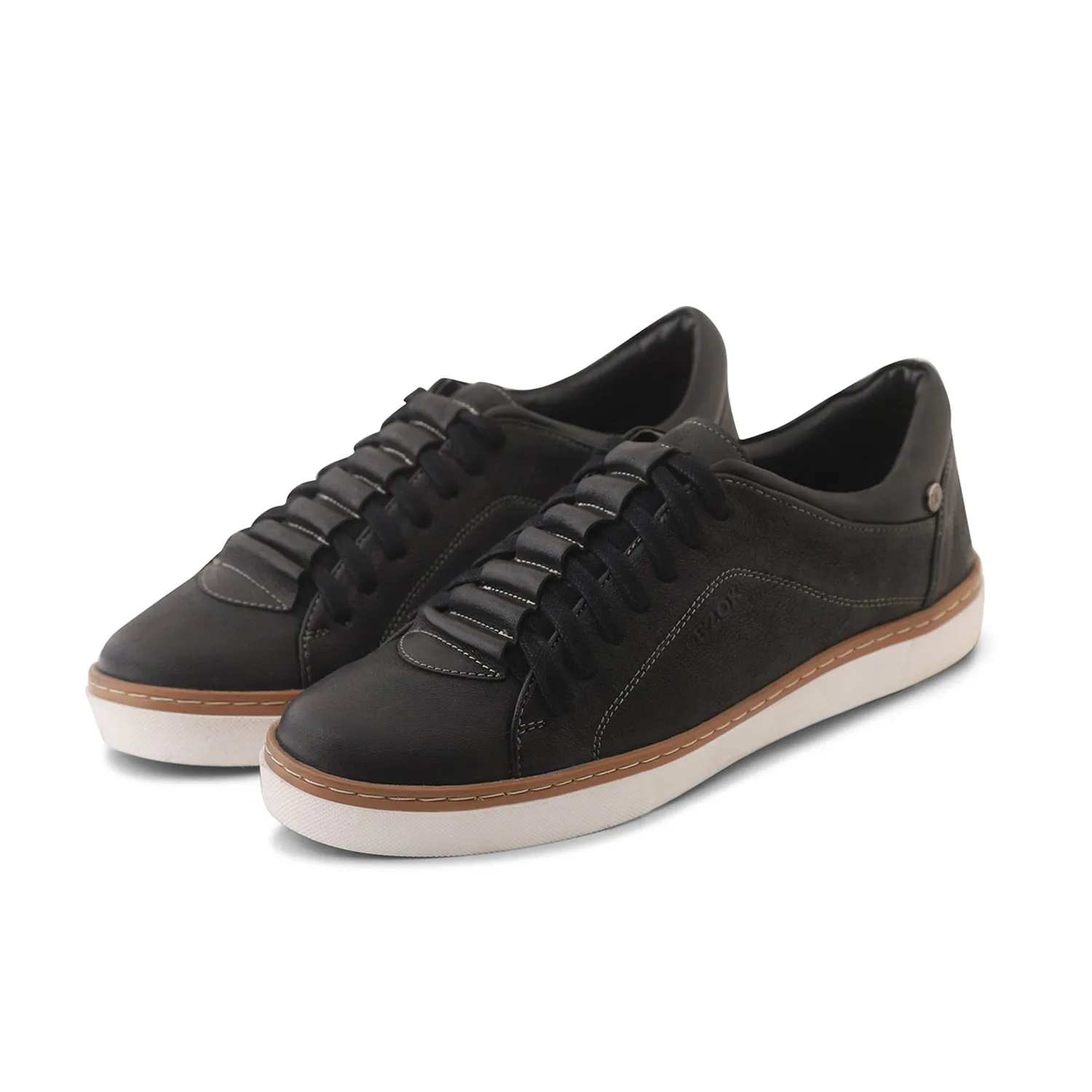 Ezok Men Black Casual Leather Sneakers