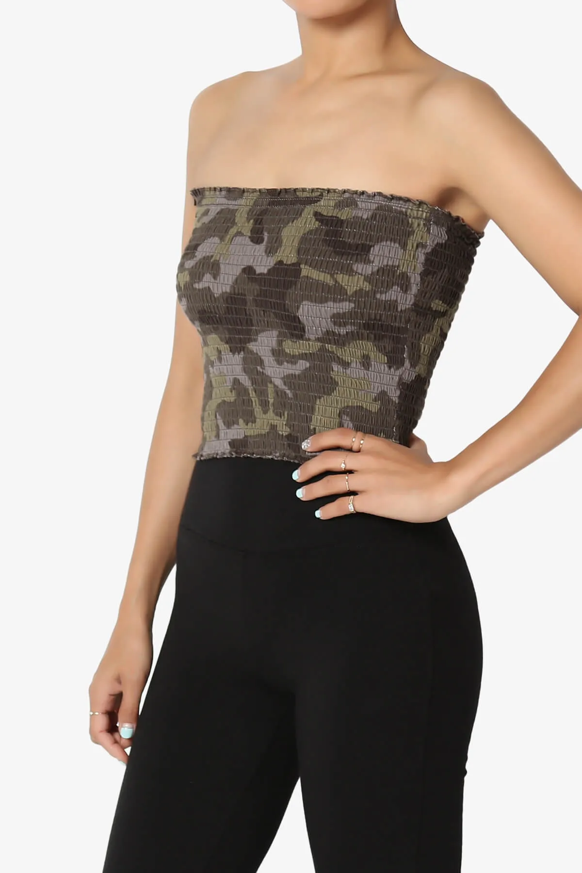 Faleece Camo Smocked Crop Tube Top