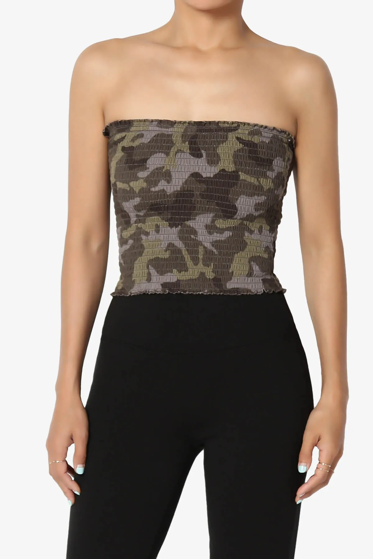 Faleece Camo Smocked Crop Tube Top