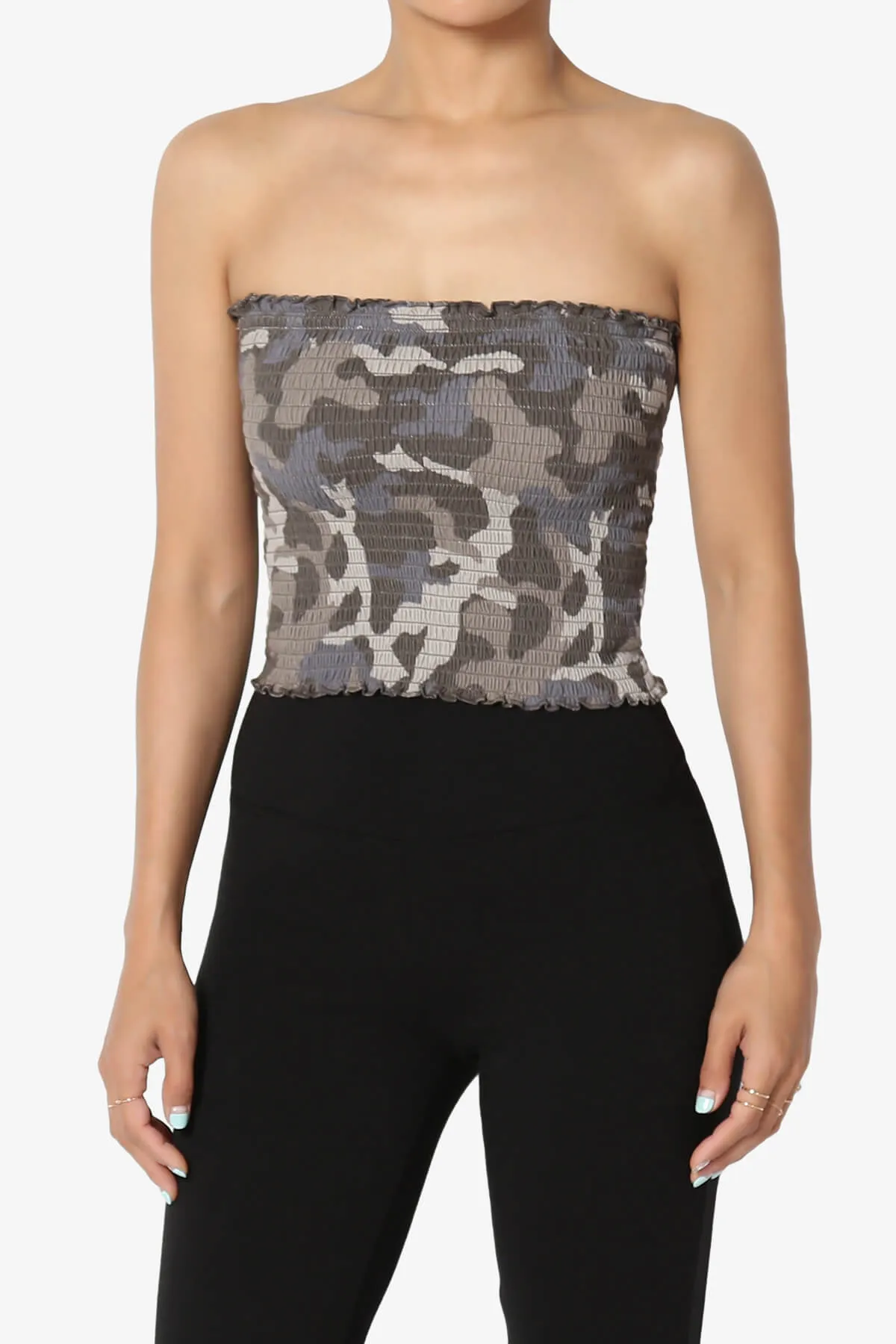 Faleece Camo Smocked Crop Tube Top