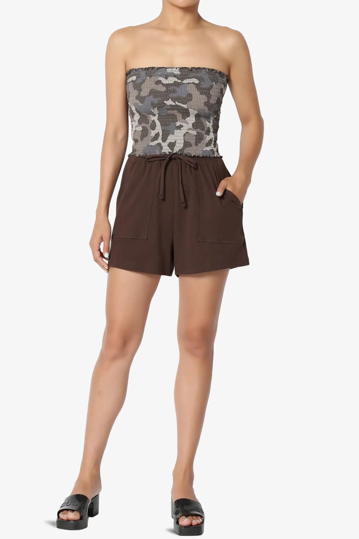 Faleece Camo Smocked Crop Tube Top