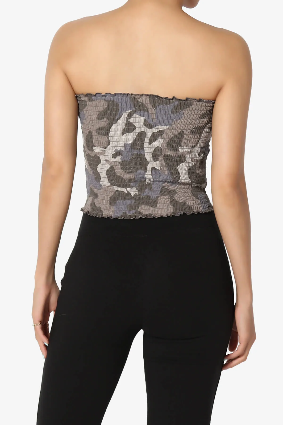 Faleece Camo Smocked Crop Tube Top