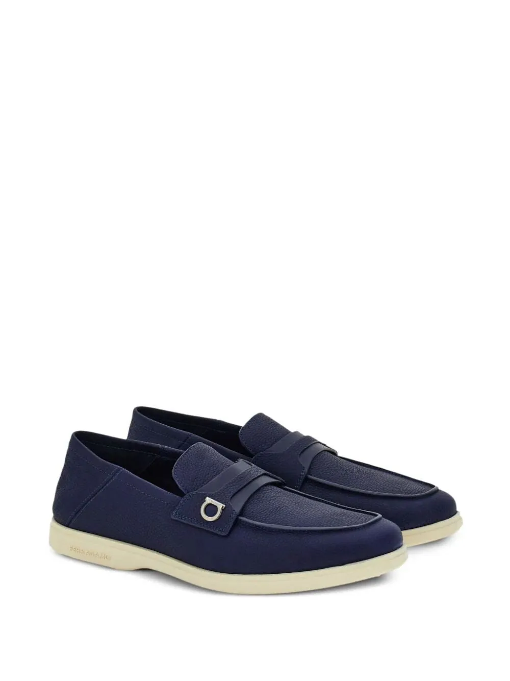 Ferragamo Classic Navy Blue Leather Loafers for Men