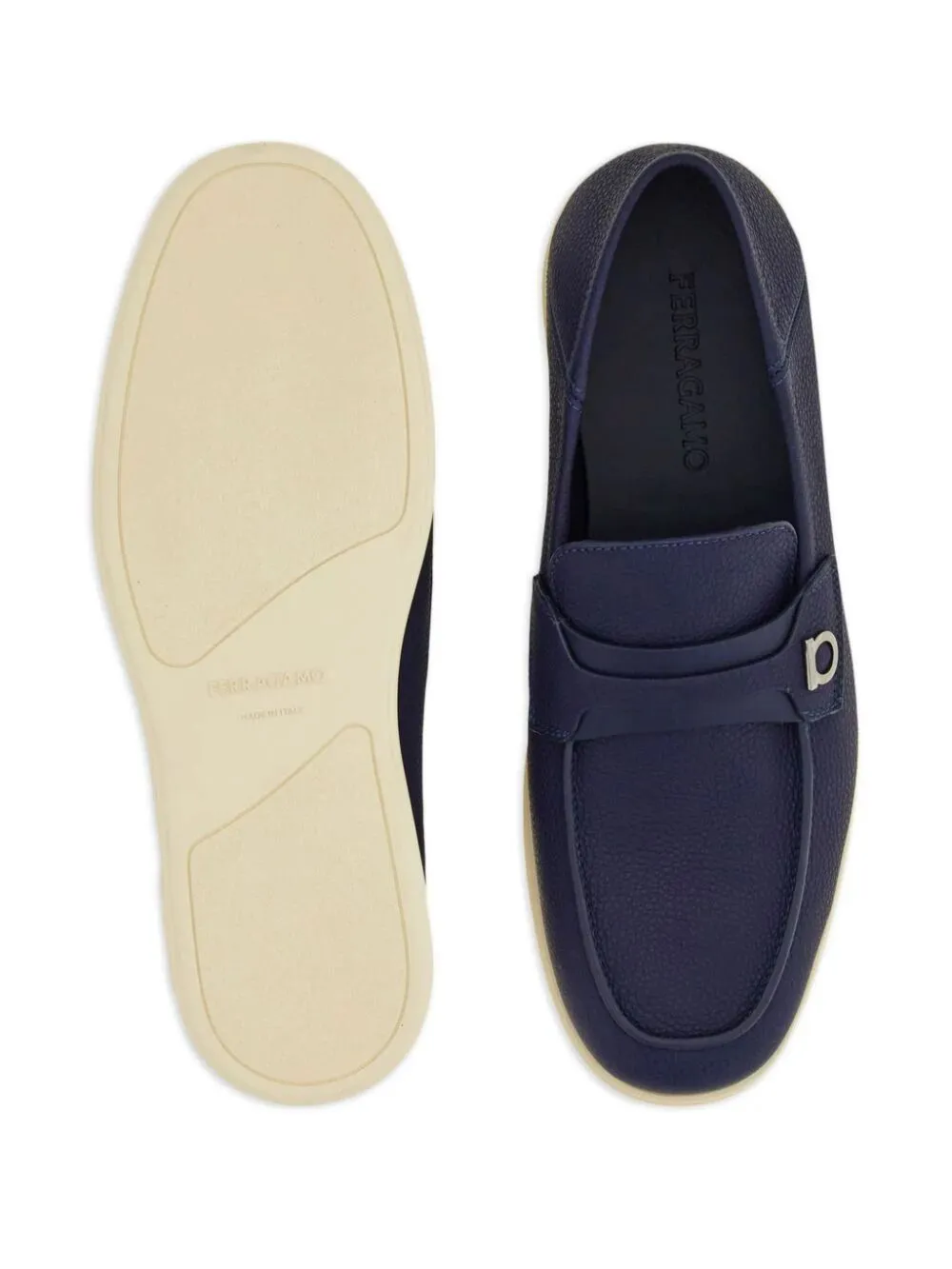 Ferragamo Classic Navy Blue Leather Loafers for Men