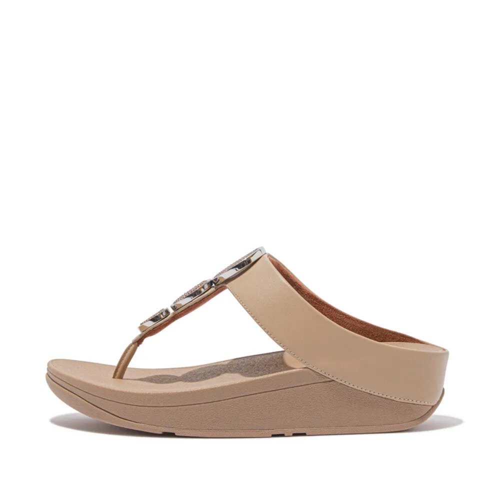 'FitFlop' Women's Halo Bead-Circle Leather Toe-Post Sandal - Latte Beige