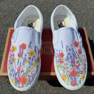 Flower Field Vans Slip On Shoes for Women and Men