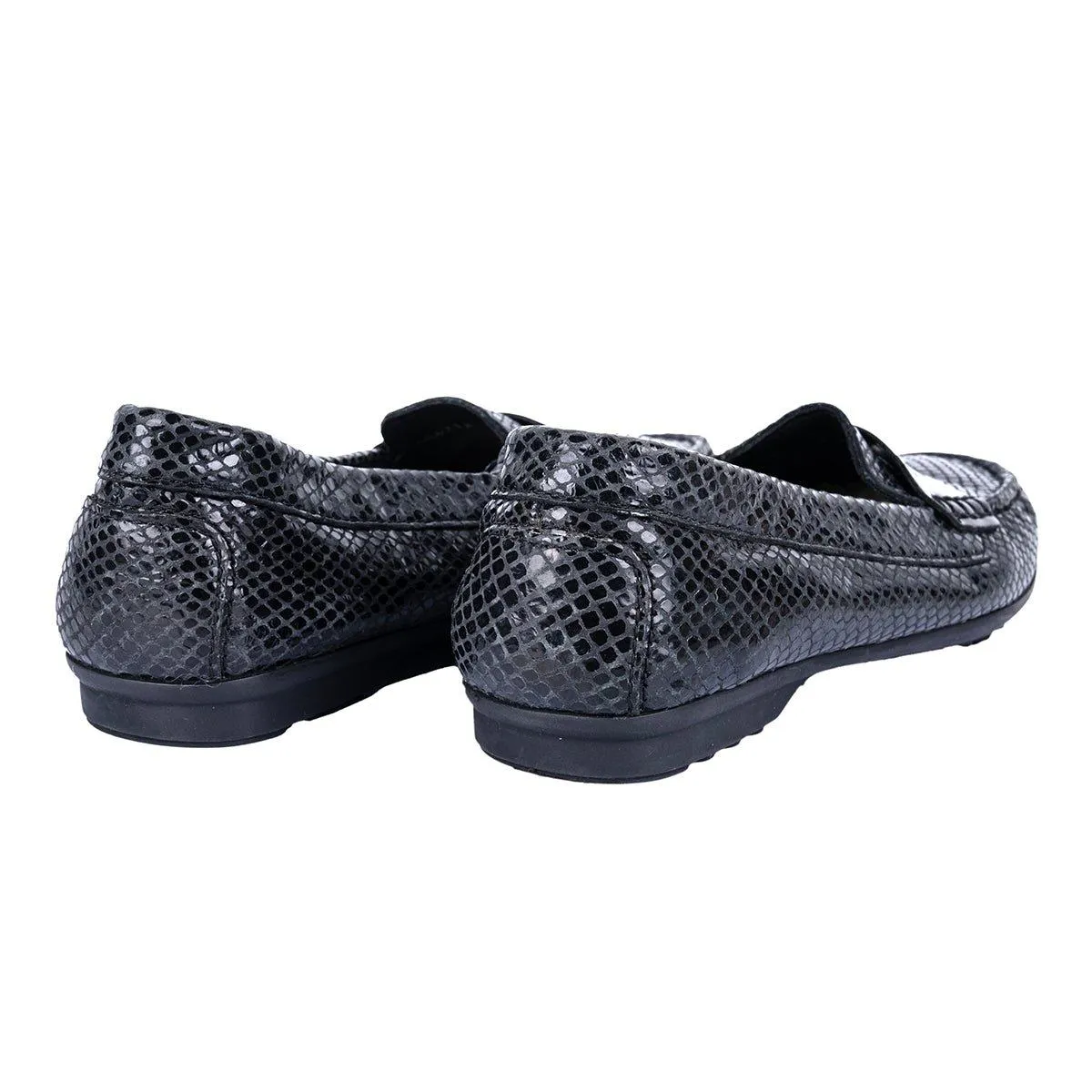 Geox Elidia Snakeskin Casual Loafers Leather Black Colour For Women