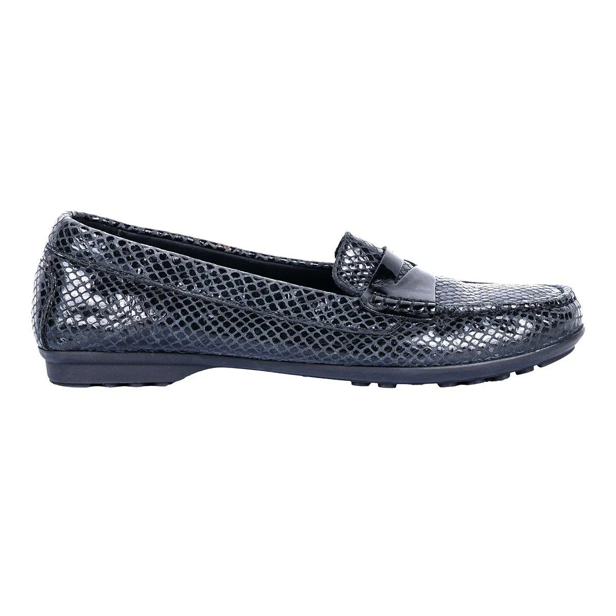 Geox Elidia Snakeskin Casual Loafers Leather Black Colour For Women