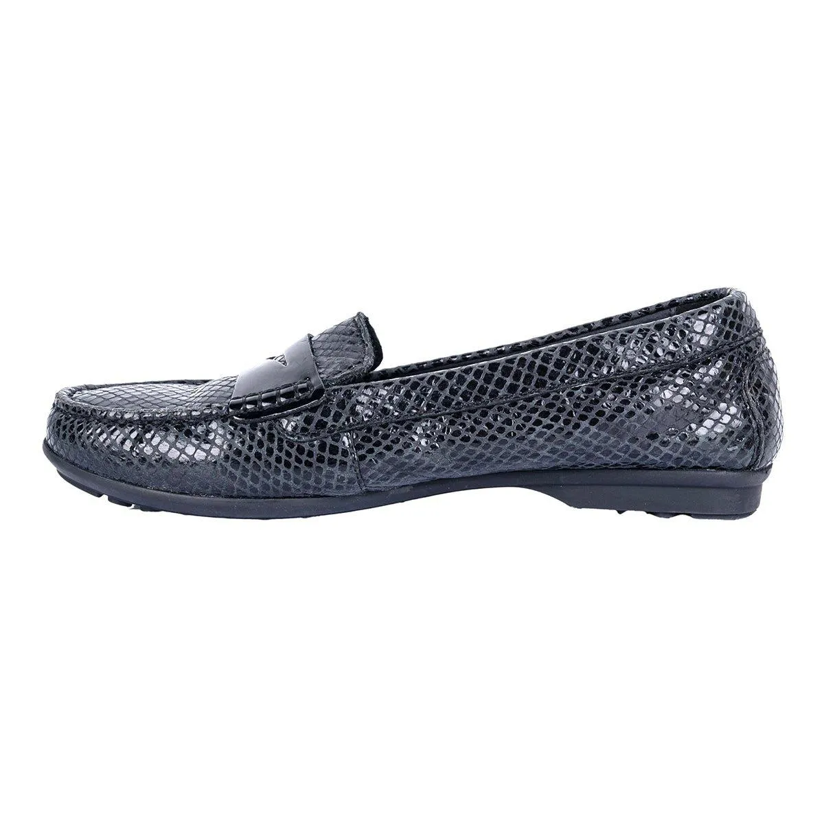 Geox Elidia Snakeskin Casual Loafers Leather Black Colour For Women