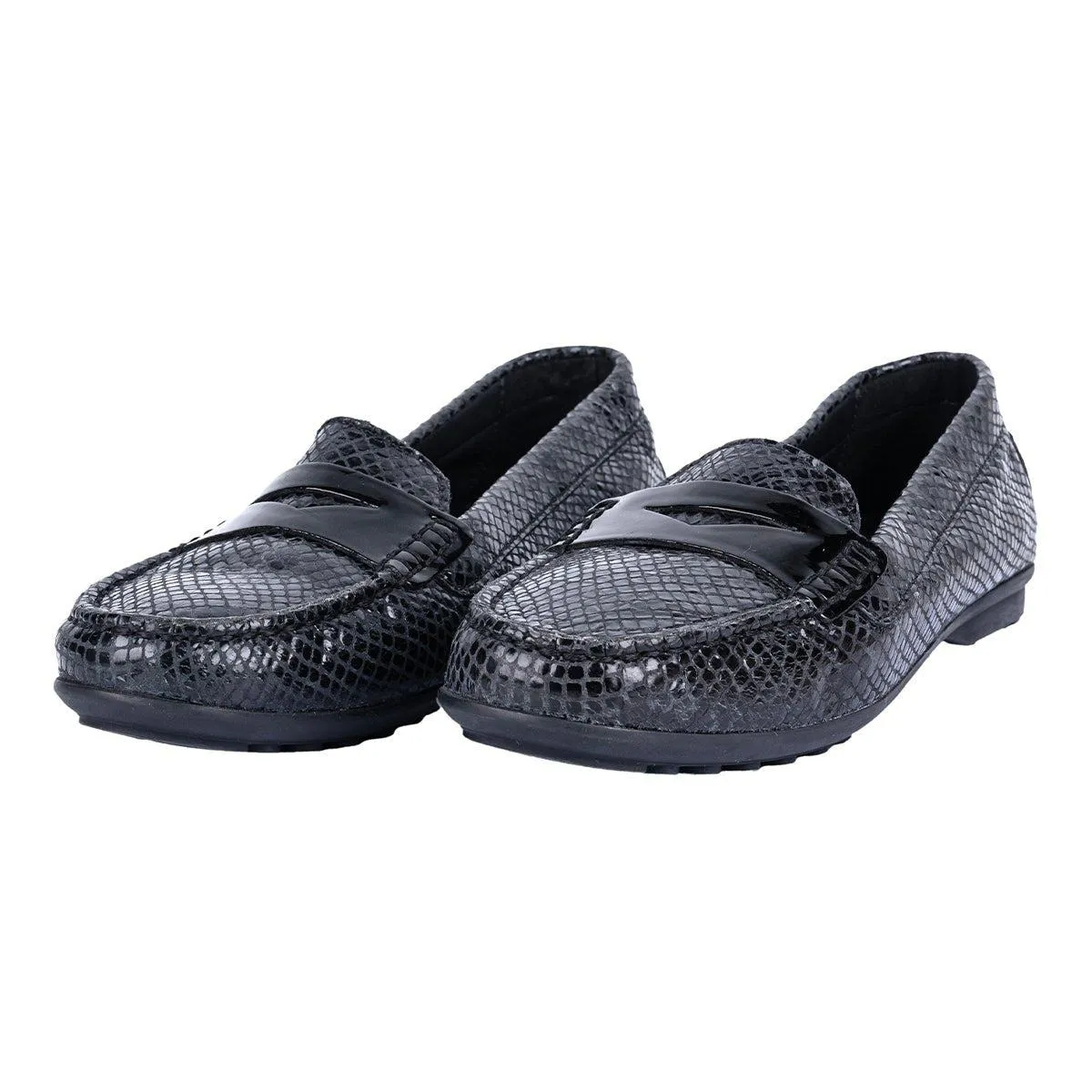 Geox Elidia Snakeskin Casual Loafers Leather Black Colour For Women